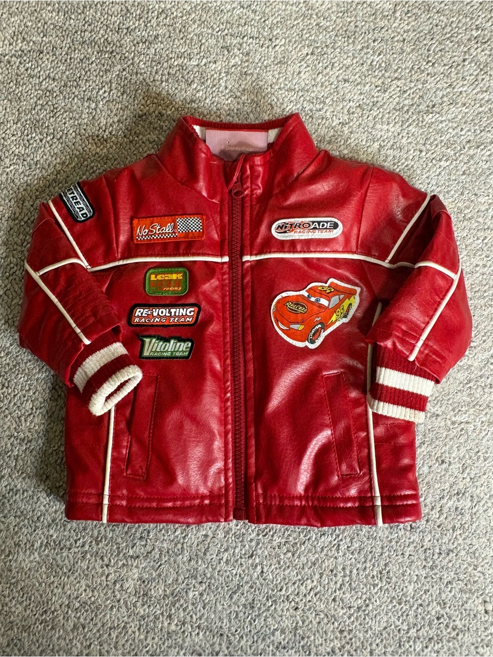 Lightening McQueen Disney Cars Red Leather Jacket Embroidered Patchwork